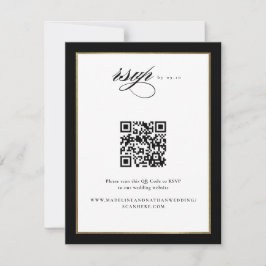 Tarjeta De Confirmación De Asistencia Código QR elegante de Boda negro y oro
