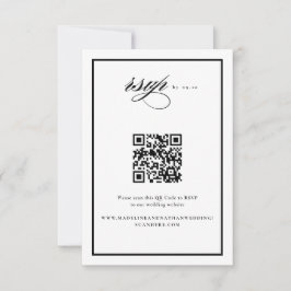 Tarjeta De Confirmación De Asistencia Código QR elegante en negro y Boda