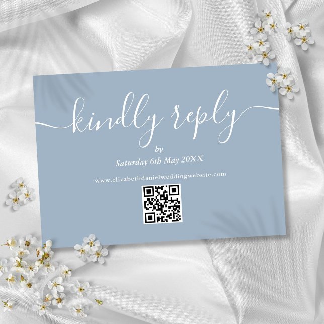 Tarjeta De Confirmación De Asistencia Código QR Elegante Script Responder amablemente Az (QR Code Elegant Script Kindly Reply Dusty Blue RSVP Card)