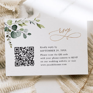 Tarjeta De Confirmación De Asistencia Código Qr Eucalyptus Greenery Gold Boda