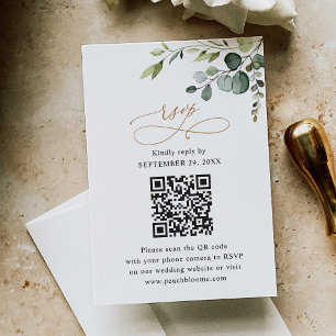 Tarjeta De Confirmación De Asistencia Código QR Eucalyptus Rústico Greenerenery Gold Bod