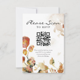 Tarjeta De Confirmación De Asistencia Código QR Floral Acuarela Otoño Boda