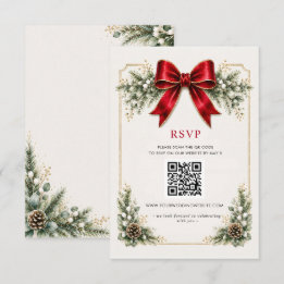 Tarjeta De Confirmación De Asistencia Código QR Floral Botánico de Invierno de Navidad c