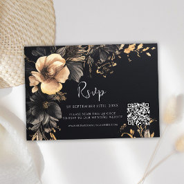 Tarjeta De Confirmación De Asistencia Código QR Floral de Boda Gótico