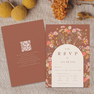 Tarjeta De Confirmación De Asistencia Código QR Floral de Flor Silvestre de Otoño Boho d