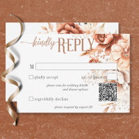 Código QR floral de terracota boho melocotón y cre