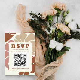 Tarjeta De Confirmación De Asistencia CÓDIGO QR floral de Terracota Retro Groovy