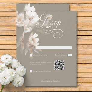 Tarjeta De Confirmación De Asistencia Código QR floral neutro eéreo romántico beige