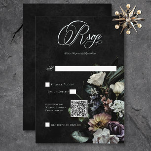 Tarjeta De Confirmación De Asistencia Código QR floral oscuro gótico misterioso