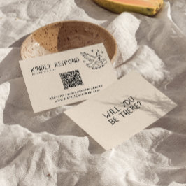 Tarjeta De Confirmación De Asistencia Código QR Ilustrado Retro Boda de Diversión Escrit