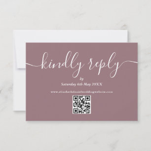 Tarjeta De Confirmación De Asistencia Código QR Malva Elegante Script Responda Amablemen