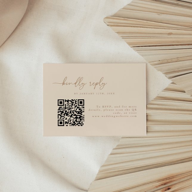 Tarjeta De Confirmación De Asistencia Código QR mínimo de Boda Beige (Subido por el creador)