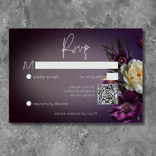 Tarjeta De Confirmación De Asistencia Código QR moderno floral Moody Purple Lavender osc