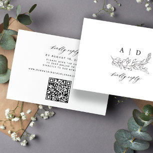 Tarjeta De Confirmación De Asistencia código QR monograma blanco y negro boda