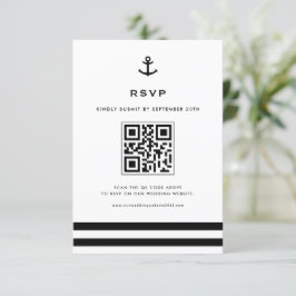 Tarjeta De Confirmación De Asistencia Código QR Nautical de Ancla Moderna Negra y Blanca