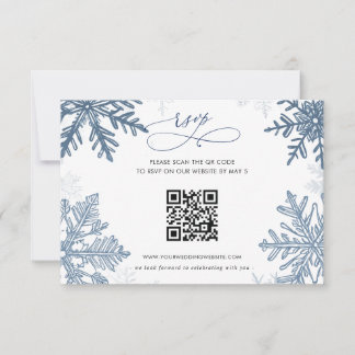 Tarjeta De Confirmación De Asistencia Código QR Navidad Invierno Copos de Nieve Plata Az