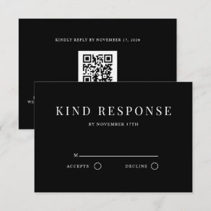 Tarjeta De Confirmación De Asistencia Código QR negro sofisticado Boda elegante