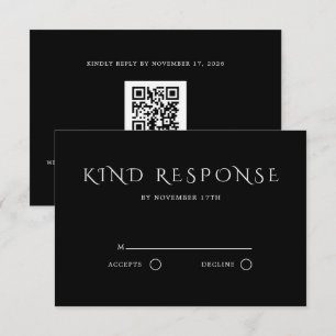 Tarjeta De Confirmación De Asistencia Código QR negro sofisticado Boda elegante