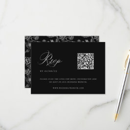 Tarjeta De Confirmación De Asistencia Código QR para Boda Chinoiserie negro