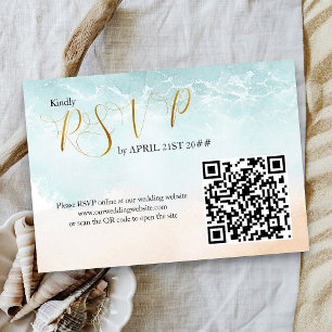 Tarjeta De Confirmación De Asistencia Código QR para boda en destino de costa de playa