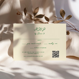 Tarjeta De Confirmación De Asistencia Código QR para Boda manuscrito verde
