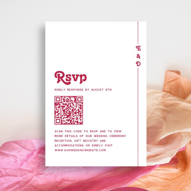 Tarjeta De Confirmación De Asistencia Código QR retro brillante rosa caliente Monograma  (Subido por el creador)