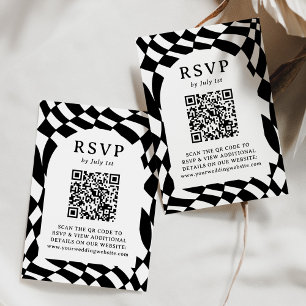 Tarjeta De Confirmación De Asistencia Código QR Retro de tablero de ajedrez en blanco y 