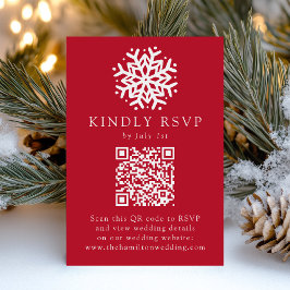 Tarjeta De Confirmación De Asistencia Código QR Rojo de Copo de Nieve Simple para Boda