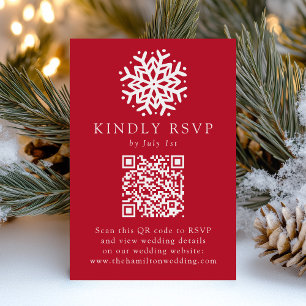 Tarjeta De Confirmación De Asistencia Código QR Rojo de Copo de Nieve Simple para Boda