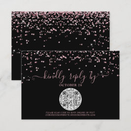 Tarjeta De Confirmación De Asistencia Código QR Rosa negro Purpurina rosa de oro Boda RS
