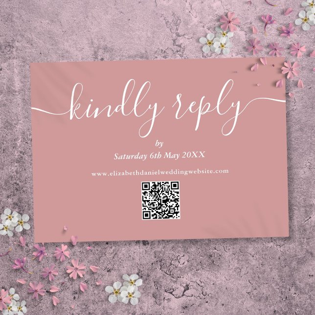 Tarjeta De Confirmación De Asistencia Código QR Rose Gold Elegante Script Responda Amabl (Rose Gold QR Code Elegant Script Kindly Reply RSVP Card)