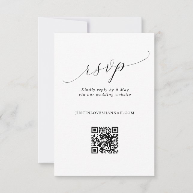 Tarjeta De Confirmación De Asistencia Código QR simple de Boda de script romántico (Anverso)
