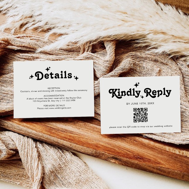 Tarjeta De Confirmación De Asistencia Código QR Simple Retro Boda (Subido por el creador)