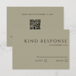 Tarjeta De Confirmación De Asistencia Código QR Sofisticado Taupe Boda Elegante