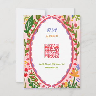 Tarjeta De Confirmación De Asistencia Código QR único caprichoso floral dibujado a mano