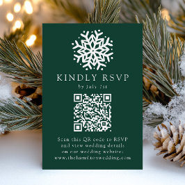 Tarjeta De Confirmación De Asistencia Código QR Verde de Copo de Nieve Simple para Boda