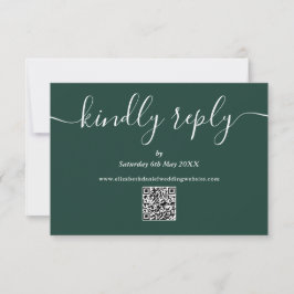 Tarjeta De Confirmación De Asistencia Código QR verde de Esmeralda Elegante Script Respo