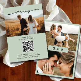 Tarjeta De Confirmación De Asistencia Código QR verde sabio Minimalista código Boda de f