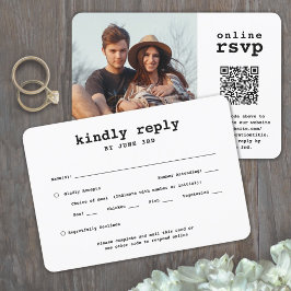 Tarjeta De Confirmación De Asistencia Código QR y Opciones de Comida Boda Foto Máquina d