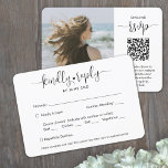 Tarjeta De Confirmación De Asistencia Código QR y opciones de comidas Foto moderna de es<br><div class="desc">Comparte una de tus fotos favoritas y simplifica las respuestas RSVP con moda de tarjetas de gabinete de código QR modernas. Con este diseño los huéspedes pueden elegir el método RSVP que prefieran, ya sea con la tarjeta tradicional para ser enviada por correo, o en línea a través del sitio...</div>