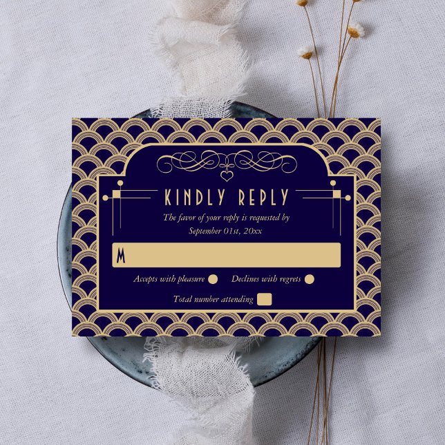 Tarjeta De Confirmación De Asistencia Colección de Bodas Art Decó de los años 20 (Subido por el creador)