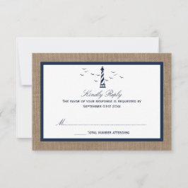 Tarjeta De Confirmación De Asistencia Colección de Bodas Burlap del faro náutico