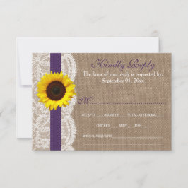 Tarjeta De Confirmación De Asistencia Colección de Bodas de girasol rústico - morado