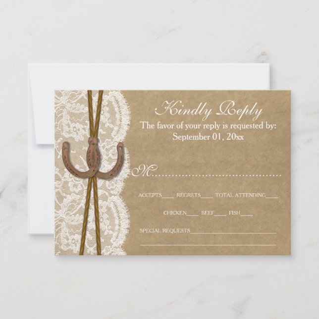 Tarjeta De Confirmación De Asistencia Colección de Bodas Kraft, Lace & Horseshoe (Anverso)