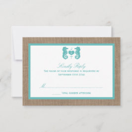Tarjeta De Confirmación De Asistencia Colección de Bodas Turquoise Seahorse Burlap Beach