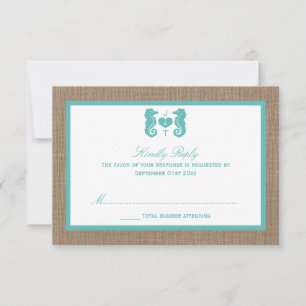 Tarjeta De Confirmación De Asistencia Colección de Bodas Turquoise Seahorse Burlap Beach