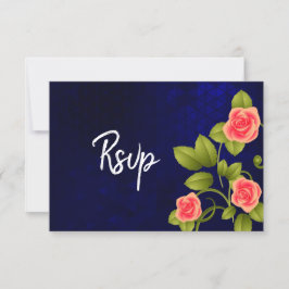 Tarjeta De Confirmación De Asistencia Colección de flores de boda en Azul Oscuro y Rosa 