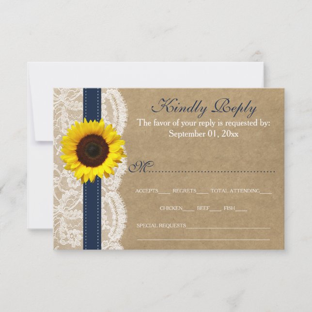 Tarjeta De Confirmación De Asistencia Colección Kraft, Lace & Sunflower - Armada