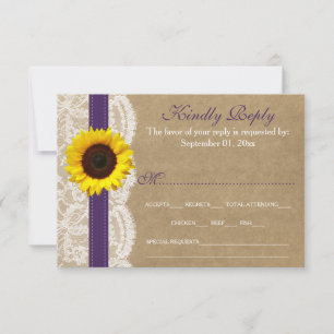 Tarjeta De Confirmación De Asistencia Colección Kraft, Lace & Sunflower - Púrpura