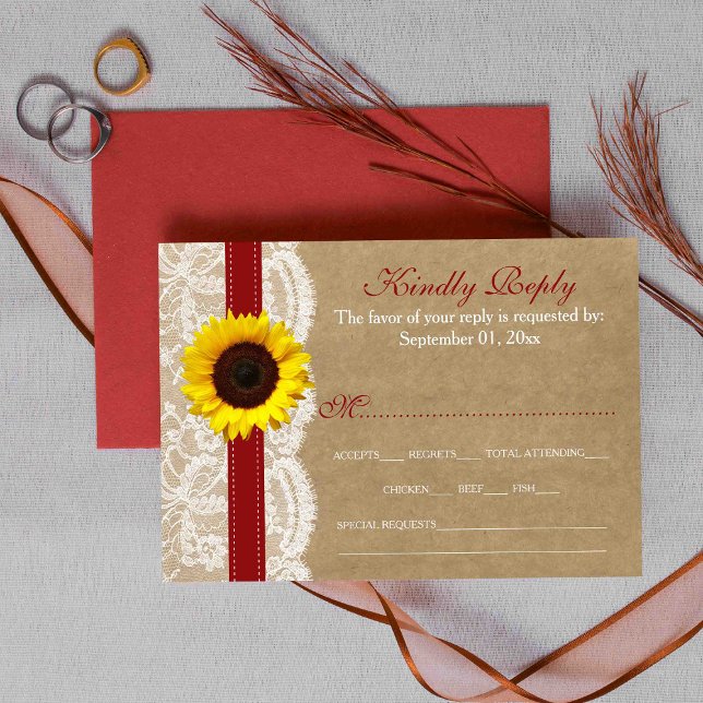 Tarjeta De Confirmación De Asistencia Colección Kraft, Lace & Sunflower - Rojo (Subido por el creador)
